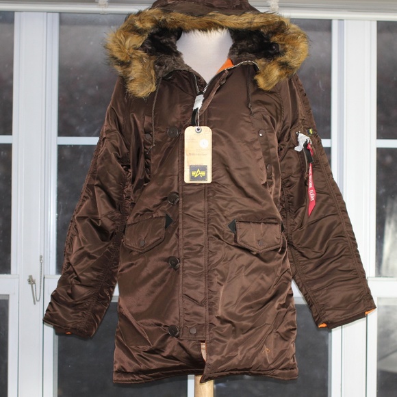 Alpha Industries Jackets & Blazers - Alpha Industries N-3B W SNORKEL Cocoa/Orange NEW